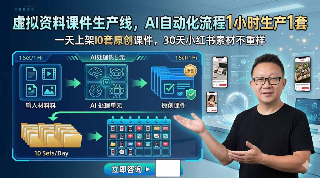 [虚拟项目]（19091期）虚拟资料课件生产线，AI自动化流程1小时生产1套，一天上架10套原创课件，30天小红书素材不重样-第1张图片-智慧创业网