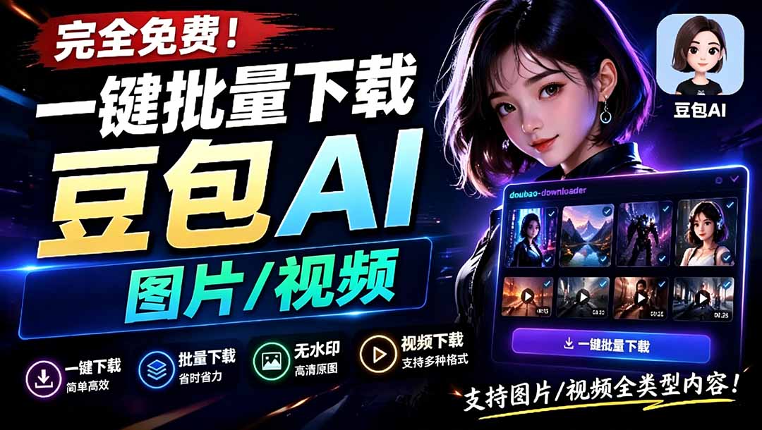 [其它资料]（19107期）Github最新发布！一键批量下载豆包AI无水印图片/视频，简单易用，自动解析提示词，doubao-downloader