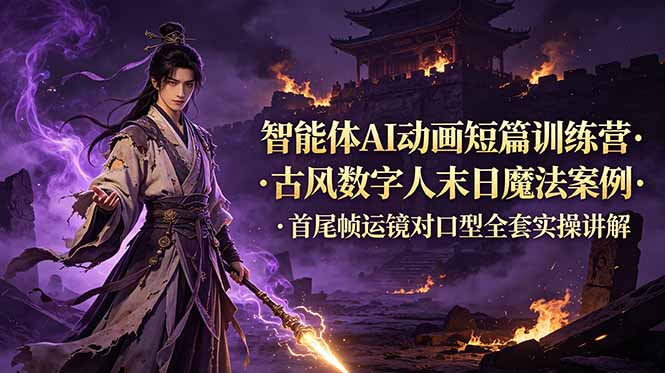 [AI人工智能]（19114期）智能体AI动画短篇训练营-更新，古风数字人末日魔法案例，首尾帧运镜对口型全套实操讲解