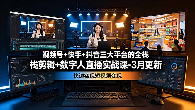 [直播玩法]（19146期）视频号+快手+抖音三大平台的全栈剪辑+数字人直播实战课-3月更新：快速实现短视频变现-第1张图片-智慧创业网
