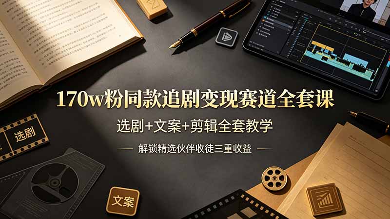 [短视频运营]（19168期）170w粉博主同款追剧变现赛道全套课-更新，选剧+文案+剪辑全套教学，解锁精选伙伴收徒三重收益
