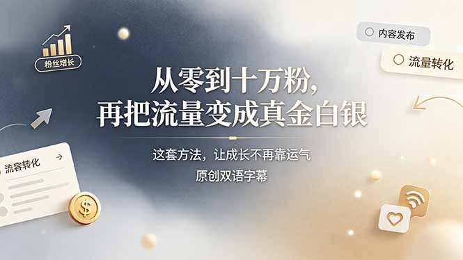 [国外项目]（19198期）从零到十万粉，再把流量变成真金白银——这套方法，让成长不再靠运气【原创双语字幕】