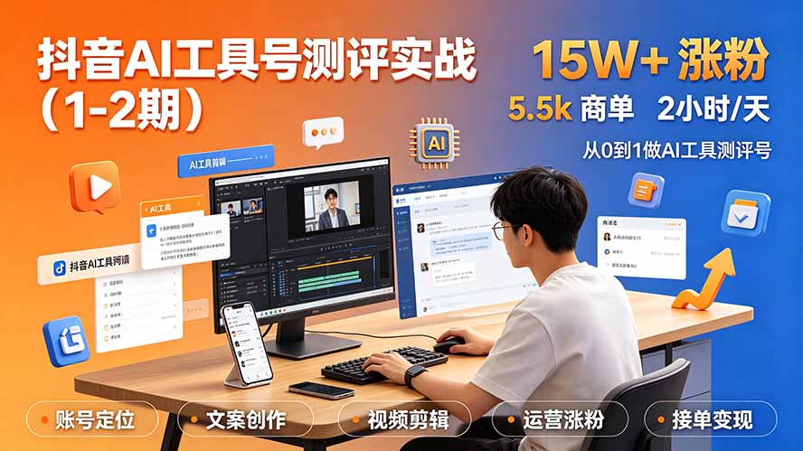 [短视频运营]（19380期）抖音AI工具号测评实战（1-2期）：单号涨粉15W+×商单5.5k×伙伴计划×普通人可复制，每天2小时长期可持续-第1张图片-智慧创业网