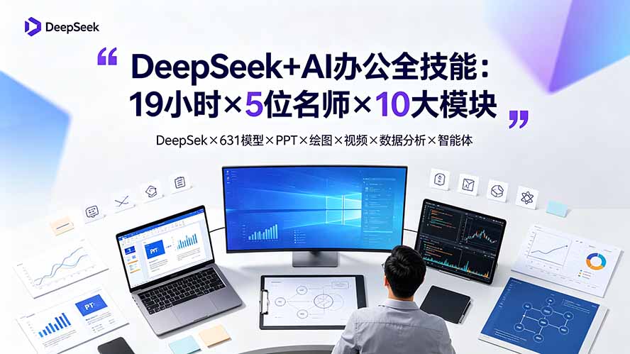 [AI人工智能]（19411期）DeepSeek+AI办公全技能：19小时×5位名师×10大模块，DeepSeek×631模型×PPT×绘图×视频×数据分析×智能体-第1张图片-智慧创业网