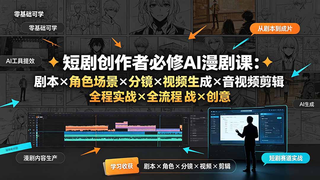 [AI人工智能]（19459期）短剧创作者必修AI漫剧课：剧本×角色场景×分镜×视频生成×音视频剪辑×全流程实战×创意短片拆解-第1张图片-智慧创业网
