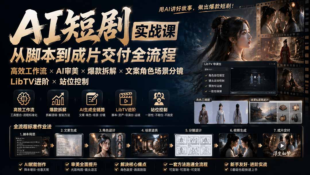 [AI人工智能]（19717期）AI短剧实战课：高效工作流×AI审美×爆款拆解×文案角色场景分镜×LibTV进阶×站位控制×从脚本到成片交付全流程-第2张图片-智慧创业网