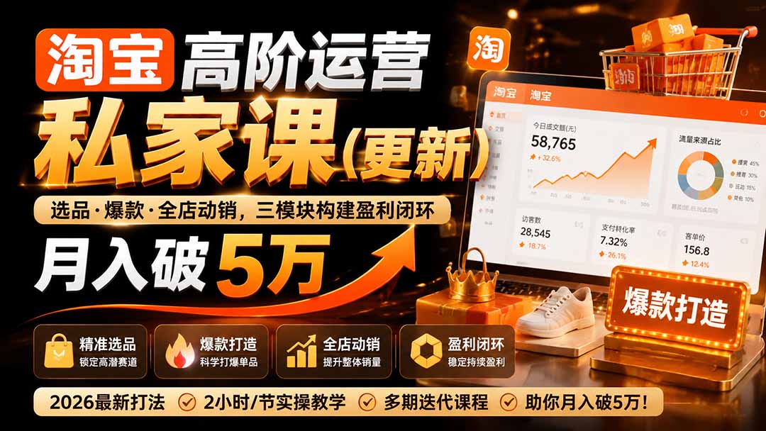 [国内电商]（19726期）淘宝高阶运营私家课（更新26年）：选品、爆款、全店动销，三模块构建盈利闭环，月入破5万