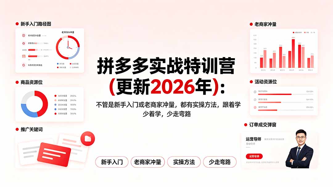 [国内电商]（19724期）拼多多实战特训营(更新2026年)：不管是新手入门或老商家冲量，都有实操方法，跟着学，少走弯路