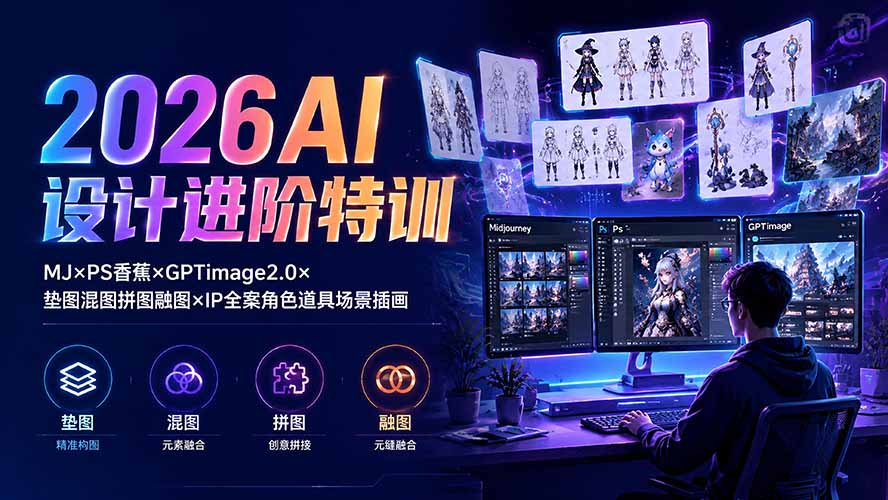[设计教程]（19569期）2026AI设计进阶特训：MJ×PS香蕉×GPTimage2.0×垫图混图拼图融图×IP全案角色道具场景插画-第2张图片-智慧创业网