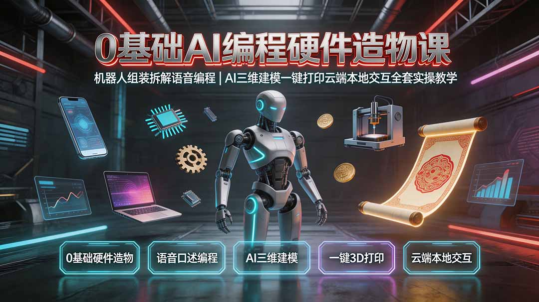 [AI人工智能]（19612期）0基础AI编程硬件造物课｜机器人组装拆解语音编程，AI三维建模一键打印云端本地交互全套实操教学-第1张图片-智慧创业网