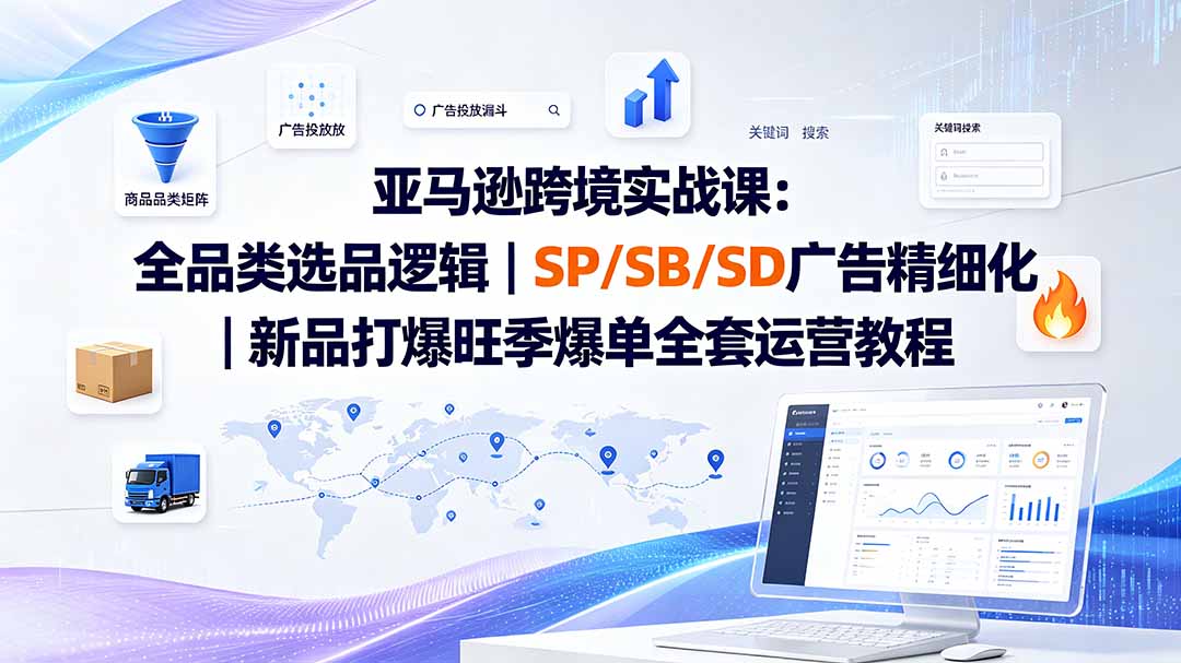[跨境电商]（19563期）亚马逊跨境实战课-更新：全品类选品逻辑｜SP/SB/SD广告精细化｜新品打爆旺季爆单全套运营教程-第1张图片-智慧创业网