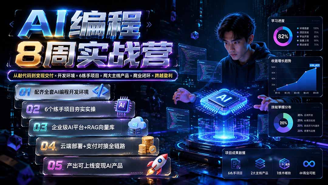 [AI人工智能]（19662期）AI编程8周实战营：从敲代码到变现交付×开发环境×6练手项目×两大主线产品×商业闭环×跨越盈利-第2张图片-智慧创业网