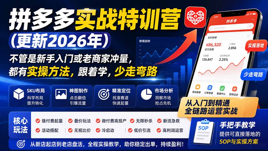 [国内电商]（19842期）拼多多实战特训营(更新2026年)：不管是新手入门或老商家冲量，都有实操方法，跟着学，少走弯路-第1张图片-智慧创业网