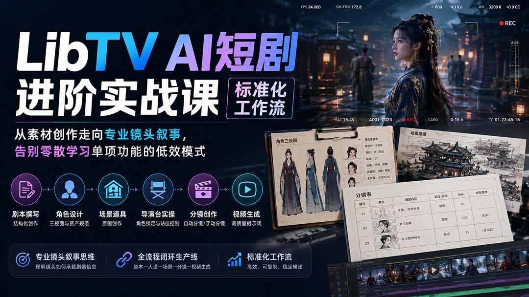 [AI人工智能]（19836期）LibTV AI短剧进阶实操课标准化工作流；从素材创作走向专业镜头叙事，告别零散学习单项功能的低效模式-第1张图片-智慧创业网