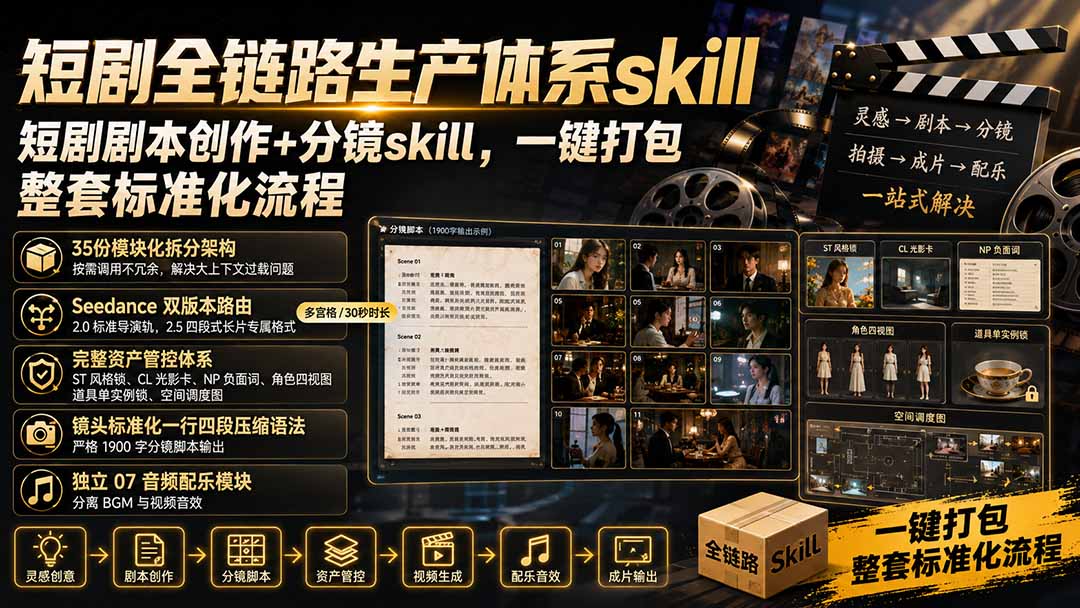 [AI人工智能]（19911期）短剧全链路生产体系skill，短剧剧本创作+分镜skill，一键打包，整套标准化流程-第2张图片-智慧创业网