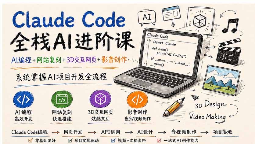 [AI人工智能]（19735期）Claude Code全栈AI进阶课；AI编程+网站复刻+3D交互网页+影音创作，系统掌握AI项目开发全流程-第2张图片-智慧创业网