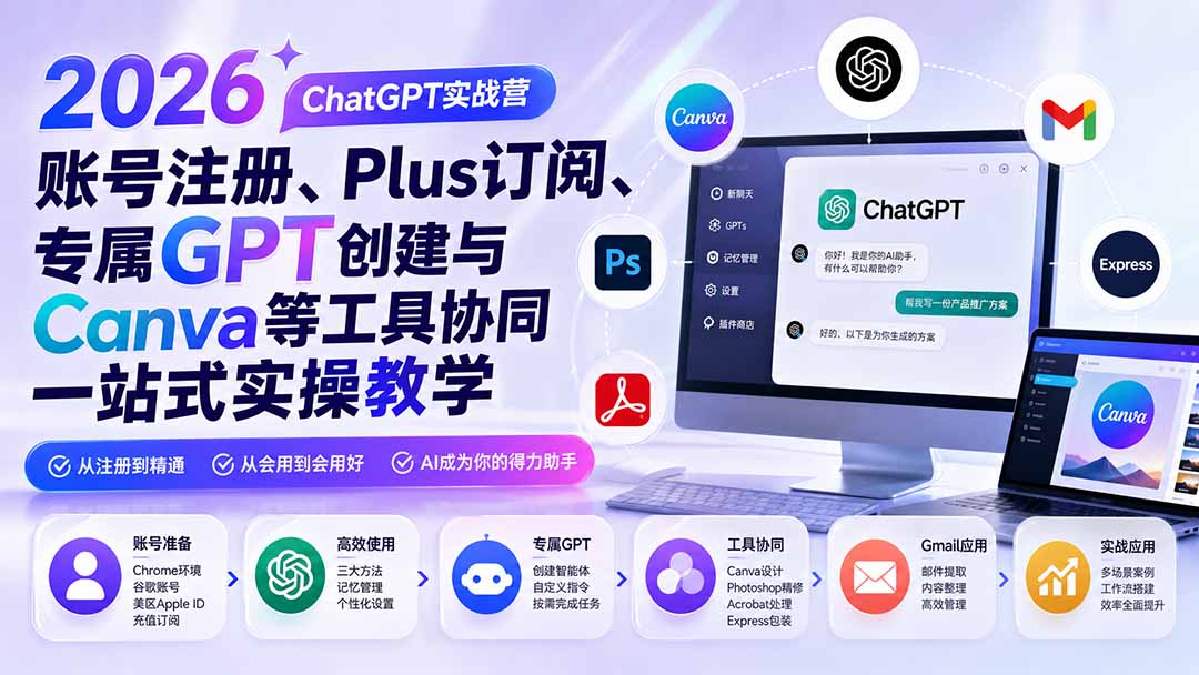 [AI人工智能]（19924期）2026 ChatGPT实战营；账号注册、Plus订阅、专属GPT创建与Canva等工具协同一站式实操教学-第2张图片-智慧创业网
