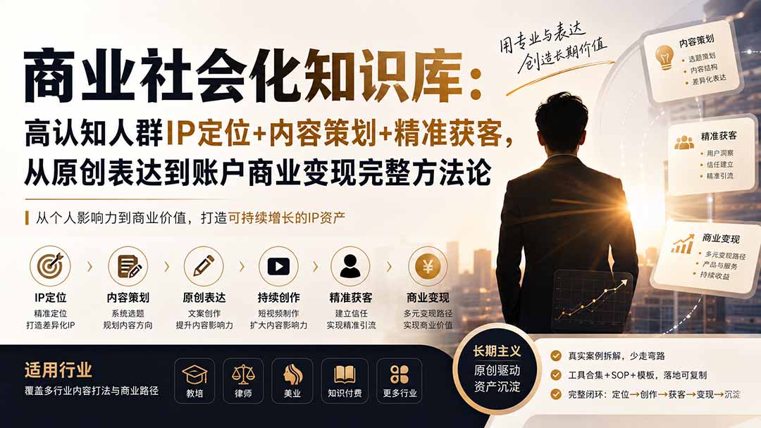[创业项目]（19733期）商业社会化知识库：高认知人群IP定位+内容策划+精准获客，从原创表达到账户商业变现完整方法论-第2张图片-智慧创业网